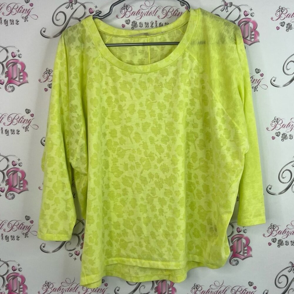 RACHEL Rachel Roy animal print cheetah leopard light neon Lime Long Sleeve Tee